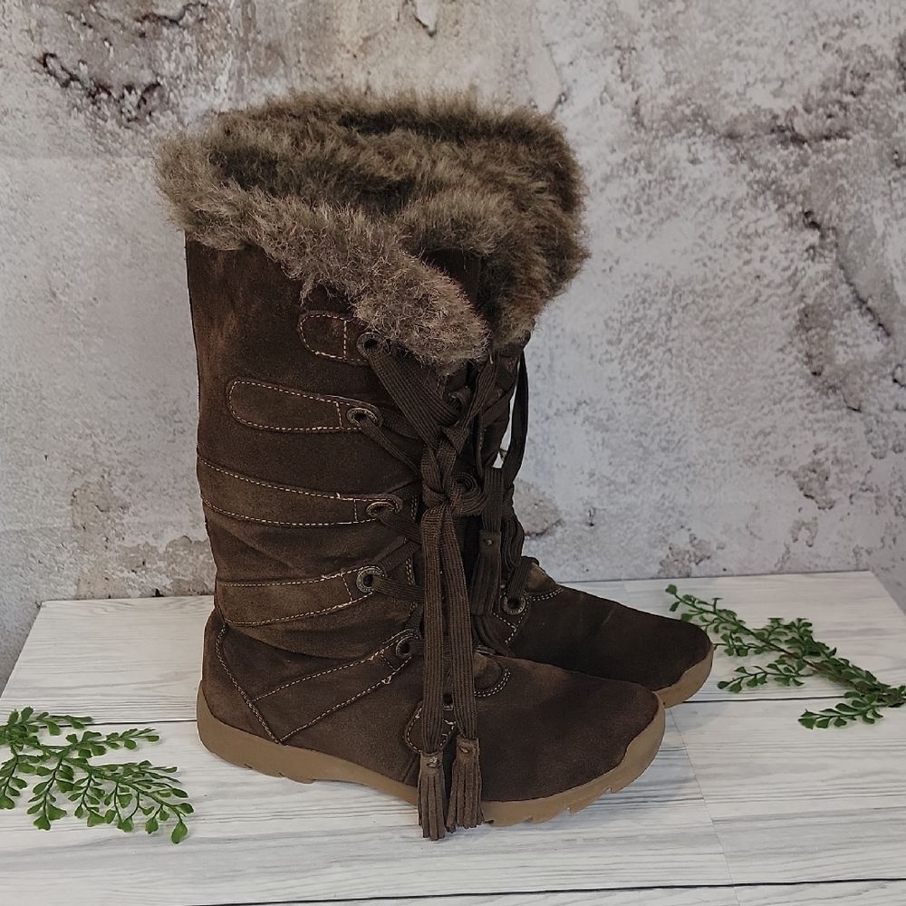 ZeroXposur Alpine Brown Leather Faux Fur-Lined Boots Womens Size 11